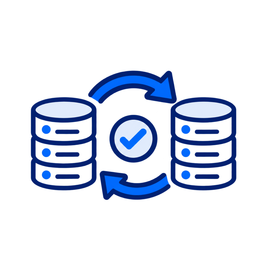 Data synchronisation icon showing consistent data updates between connected databases.