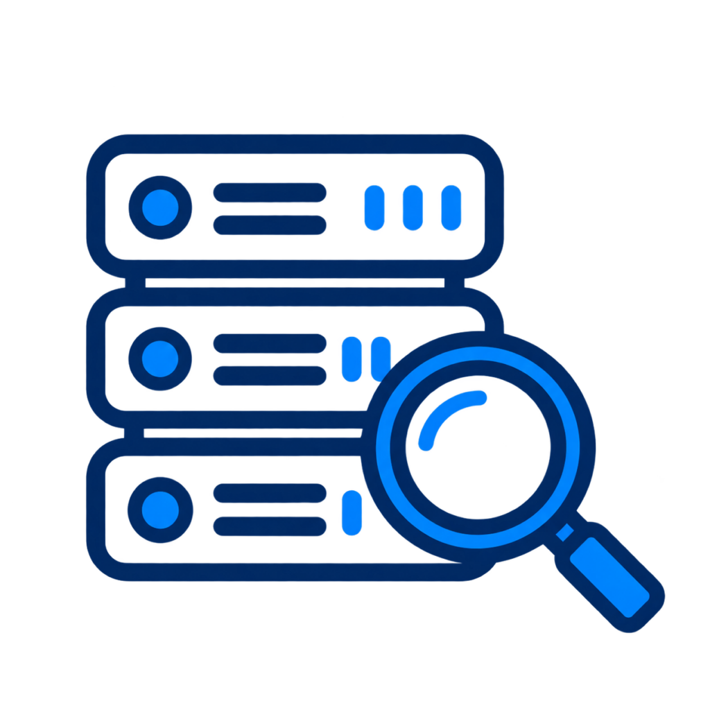 Server infrastructure review icon representing assessment of ICT systems and environment.