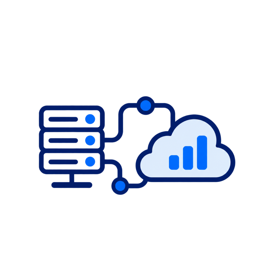 Legacy system connectivity icon showing older systems connected to cloud and modern platforms.