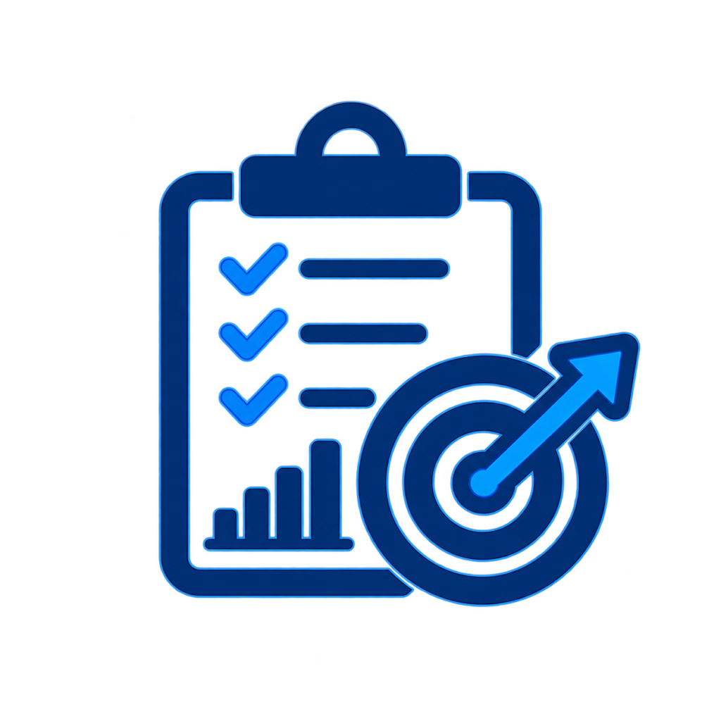 checklist + target upward arrow icon