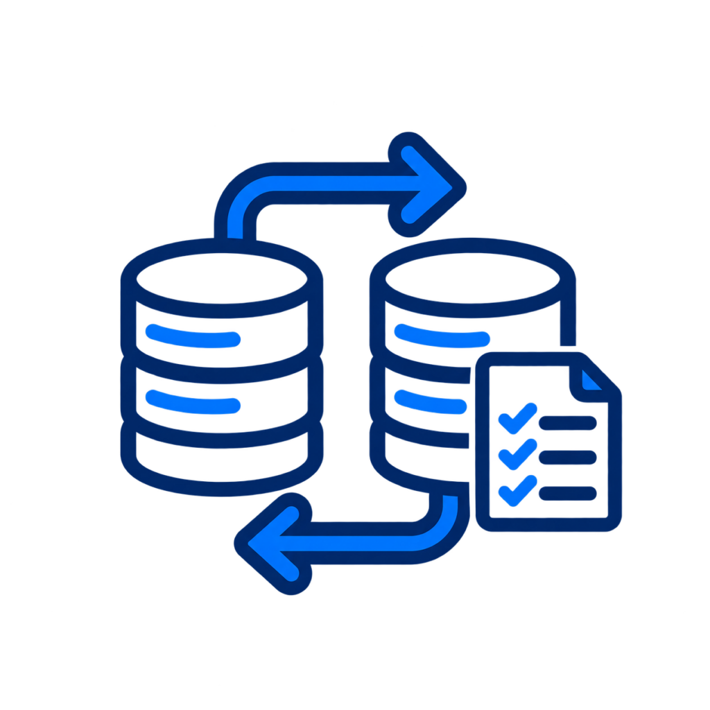 two databases + transfer arrows icon